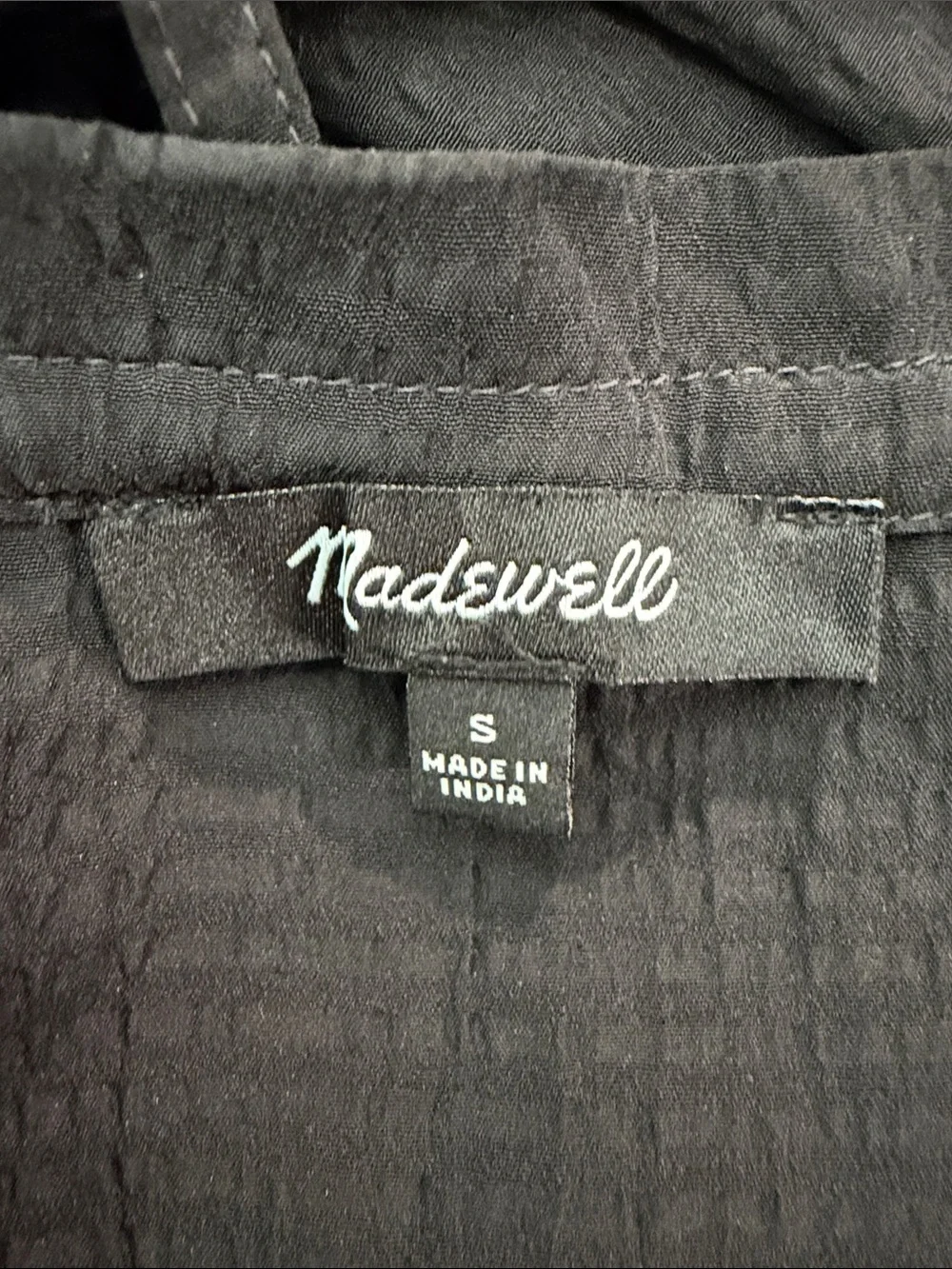 NEW Madewell Seersucker Black Square-Neck Bubble Sleeve Tie Back Top Size S NWOT